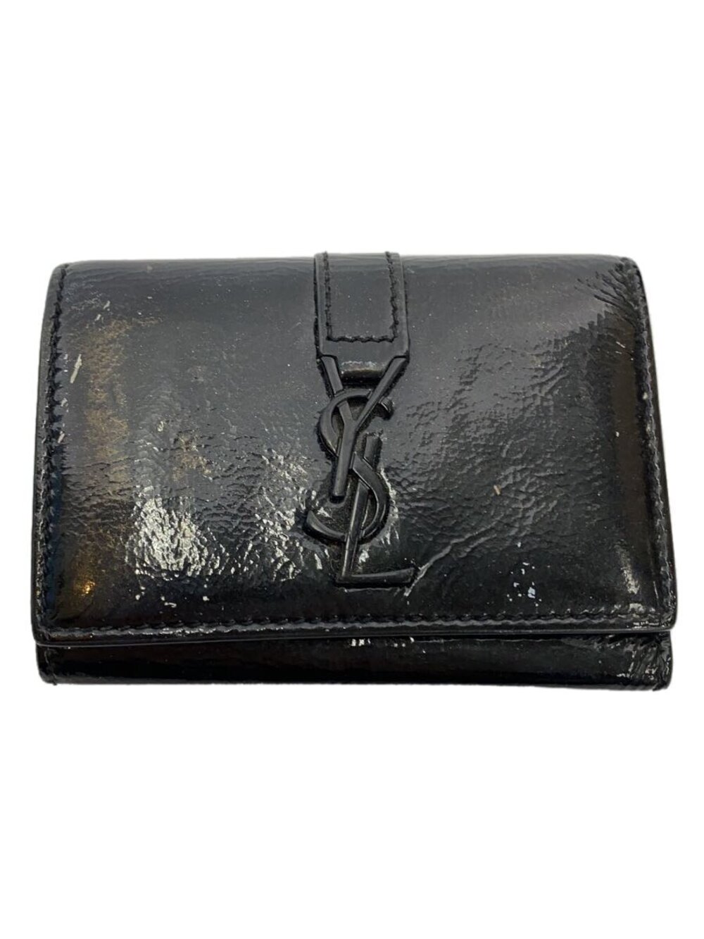 Saint Laurent Yves Key Case Wallet Hooks Enamel Black